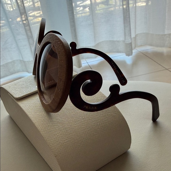 Prada Minimal Baroque Round Brown & Black SPR27R Sunglasses - Picture 2 of 7